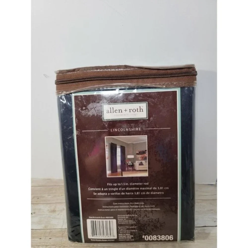Allen Roth LINCOLNSHIRE Pleated Satin Dark Navy Blue Window Rod Panel 50